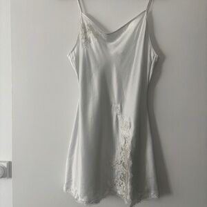 Victoria's Secret White Satin Lace Trim Chemise